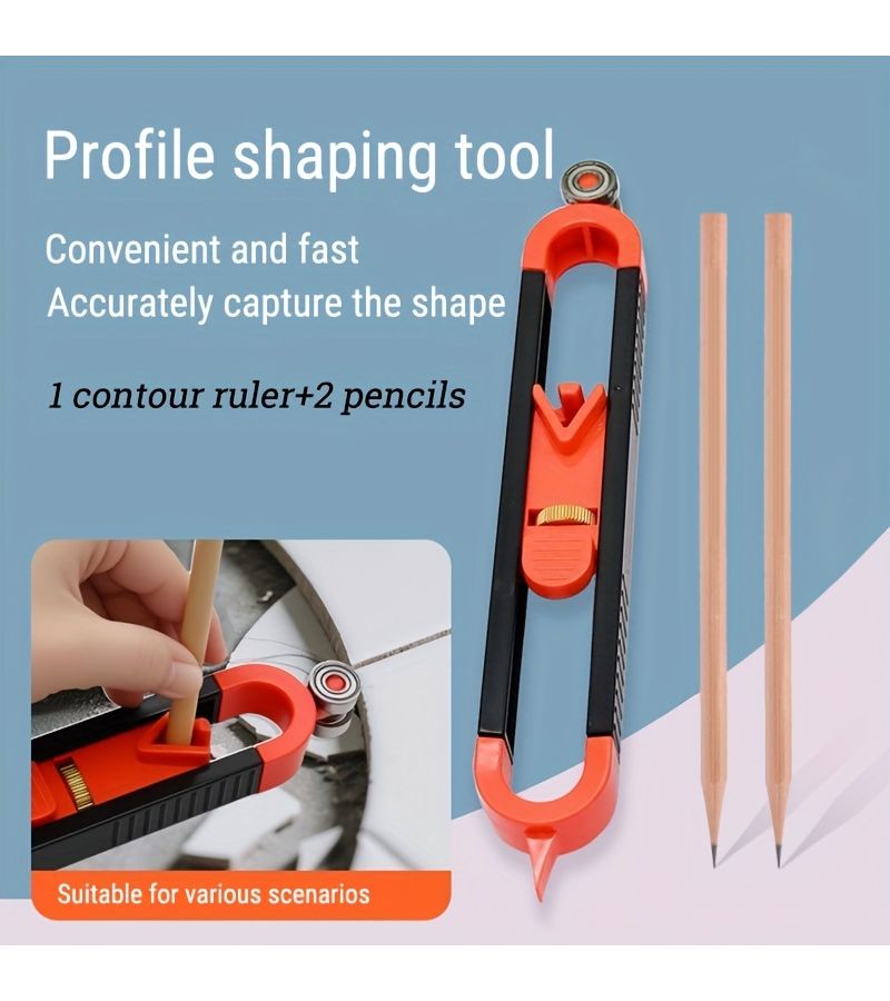 Orange And Black Precision Woodworking Contour Gauge Set With Height Ruler And 2 Pencils - Image 5