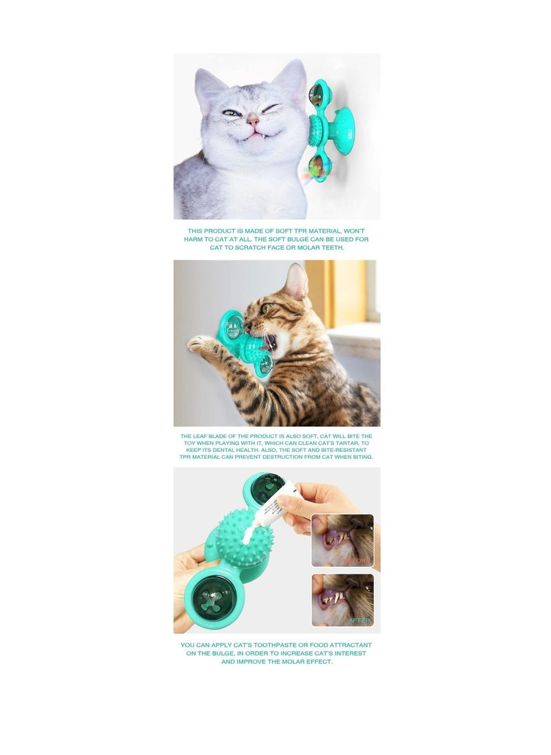 Windmill Cat Toy With Mints Little Bells and Interactive Cat Turntable Massage Toy For Teeth Cleaning Scratching Chewing And Wall Hanging Exercises