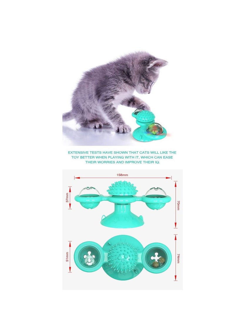Windmill Cat Toy With Mints Little Bells and Interactive Cat Turntable Massage Toy For Teeth Cleaning Scratching Chewing And Wall Hanging Exercises