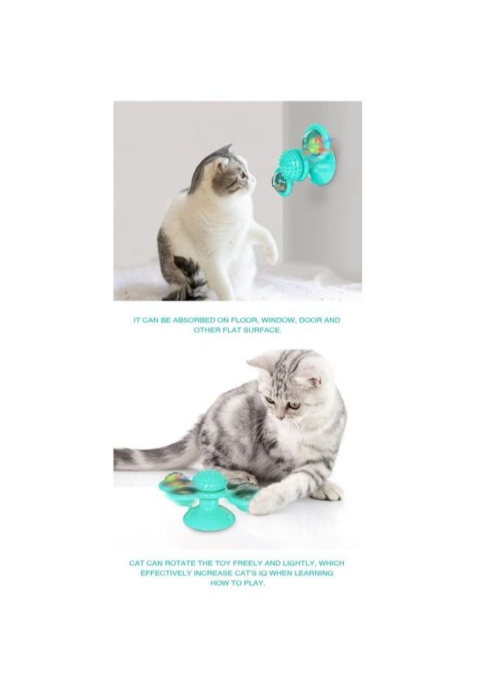 Windmill Cat Toy With Mints Little Bells and Interactive Cat Turntable Massage Toy For Teeth Cleaning Scratching Chewing And Wall Hanging Exercises