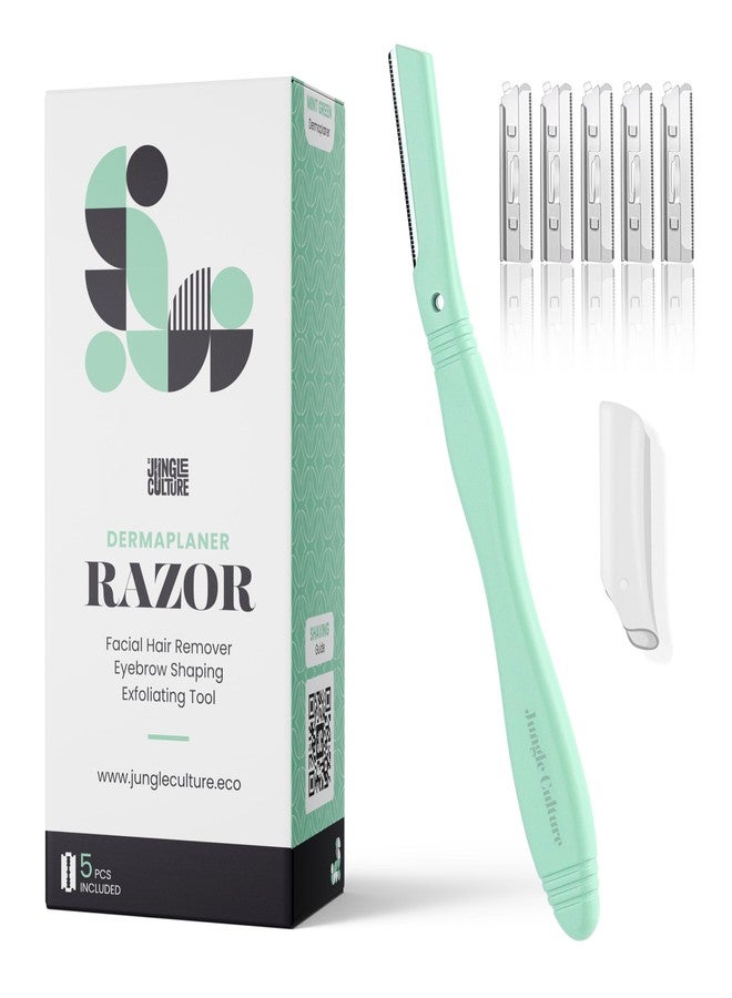 Jungle Culture Dermaplaning Tool - Facial Razor for Women with 5 Refill Blades - Reusable Eyebrow Shaper & Exfoliator - Mint Green - Image 1