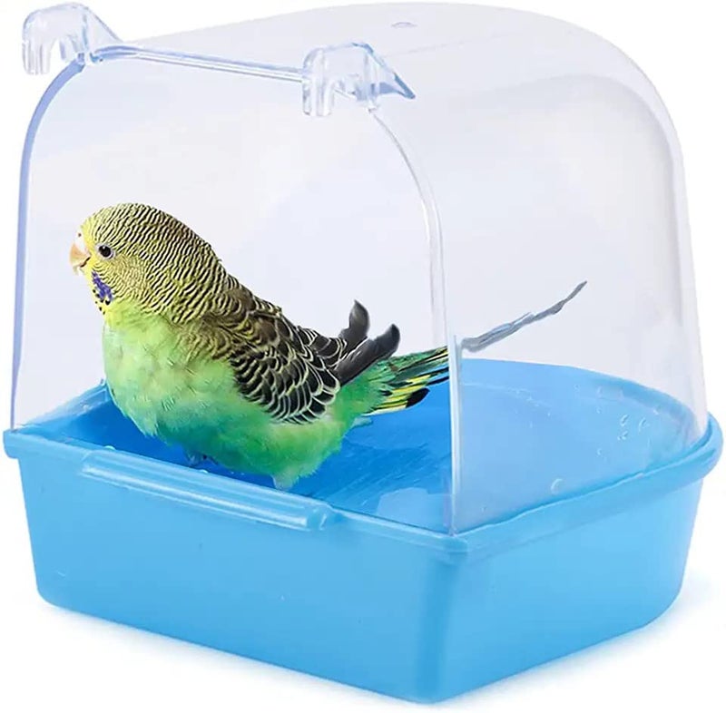 Sage Square Bird Bath Box,Caged Bird Wonderful Bath tub with Hole for Water Spray for Pet Small Birds Canary Budgies Parrot Parakeet Finch Canary Cockatiel Parrot Lovebird (Blue) - Image 1