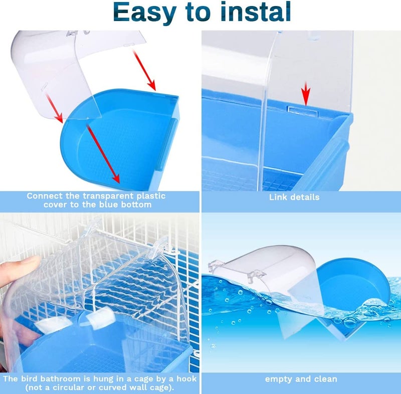 Sage Square Bird Bath Box,Caged Bird Wonderful Bath tub with Hole for Water Spray for Pet Small Birds Canary Budgies Parrot Parakeet Finch Canary Cockatiel Parrot Lovebird (Blue) - Image 2