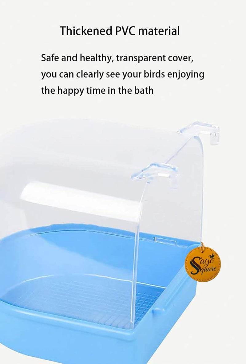 Sage Square Bird Bath Box,Caged Bird Wonderful Bath tub with Hole for Water Spray for Pet Small Birds Canary Budgies Parrot Parakeet Finch Canary Cockatiel Parrot Lovebird (Blue) - Image 3
