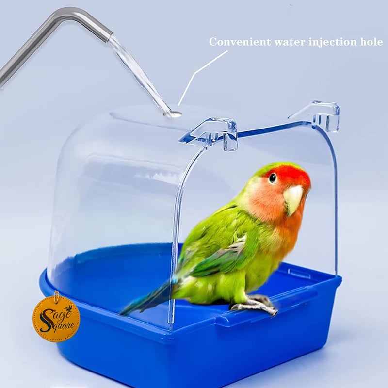 Sage Square Bird Bath Box,Caged Bird Wonderful Bath tub with Hole for Water Spray for Pet Small Birds Canary Budgies Parrot Parakeet Finch Canary Cockatiel Parrot Lovebird (Blue) - Image 4