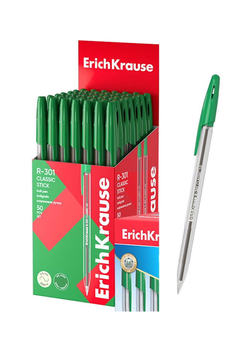 ErichKrause 50-Piece R-301 Stick Ballpoint Pens 1.0mm Tip Green Ink - Image 1