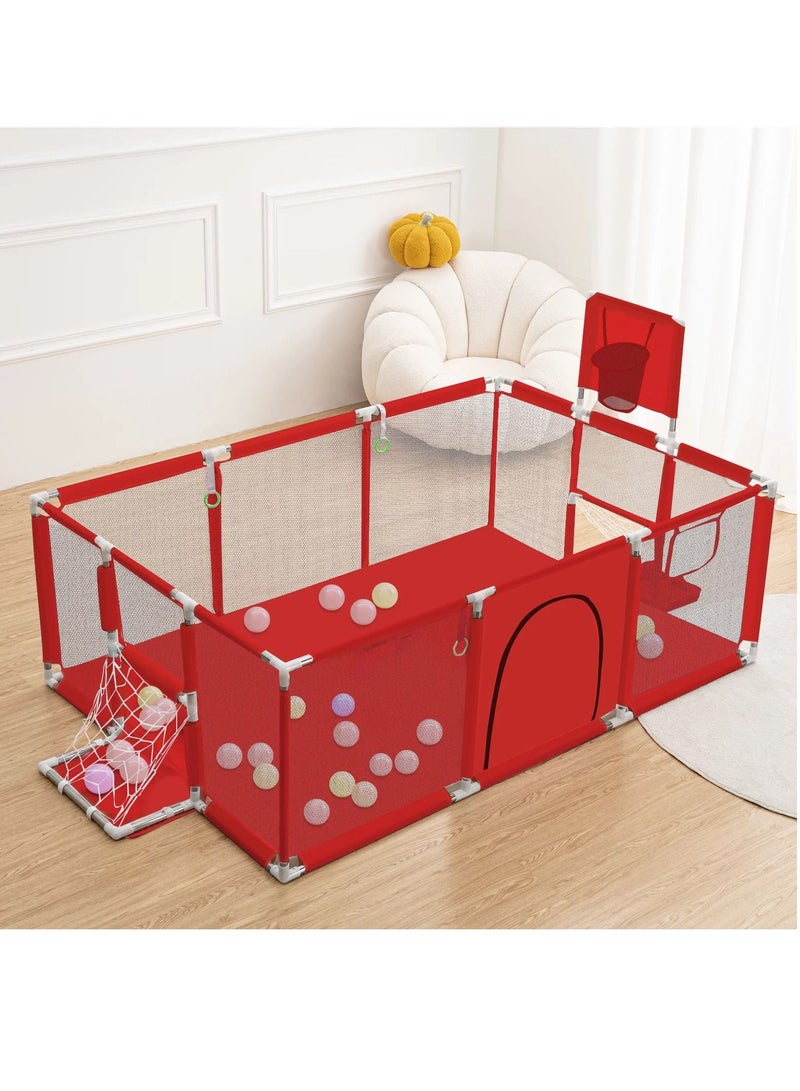 Large Playpen for Babies and Toddlers Baby Ball Pit Kids Play Pen SturdyLarge Playpen for Babies and Toddlers Baby Ball Pit Kids Play Pen Sturdy Basketball Hoop, Children's Fence Play Area, Indoor Red - Image 3