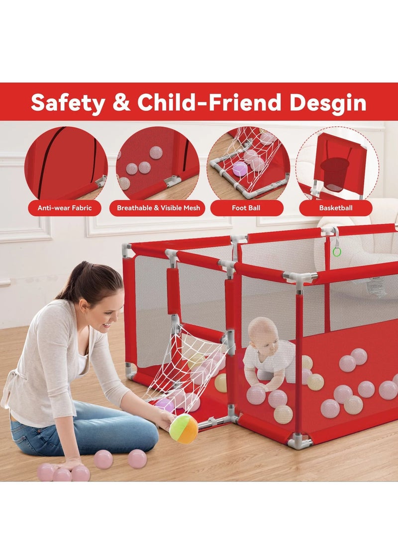 Large Playpen for Babies and Toddlers Baby Ball Pit Kids Play Pen SturdyLarge Playpen for Babies and Toddlers Baby Ball Pit Kids Play Pen Sturdy Basketball Hoop, Children's Fence Play Area, Indoor Red - Image 2