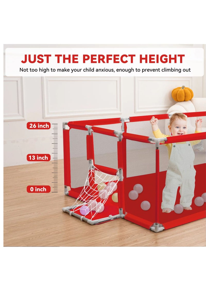 Large Playpen for Babies and Toddlers Baby Ball Pit Kids Play Pen SturdyLarge Playpen for Babies and Toddlers Baby Ball Pit Kids Play Pen Sturdy Basketball Hoop, Children's Fence Play Area, Indoor Red - Image 5