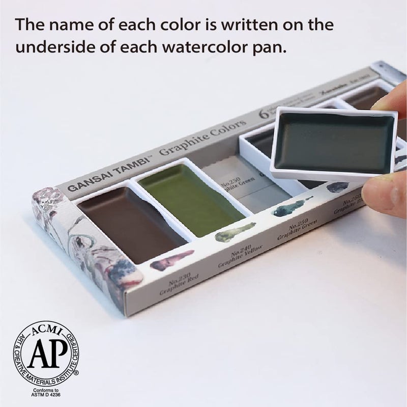 Kuretake GANSAI TAMBI GRAPHITE COLORS, 6 colors set, Watercolor paint for Professional, for artists and crafters,Illustrations, Drawing, Lettering, Made in Japan - Image 4
