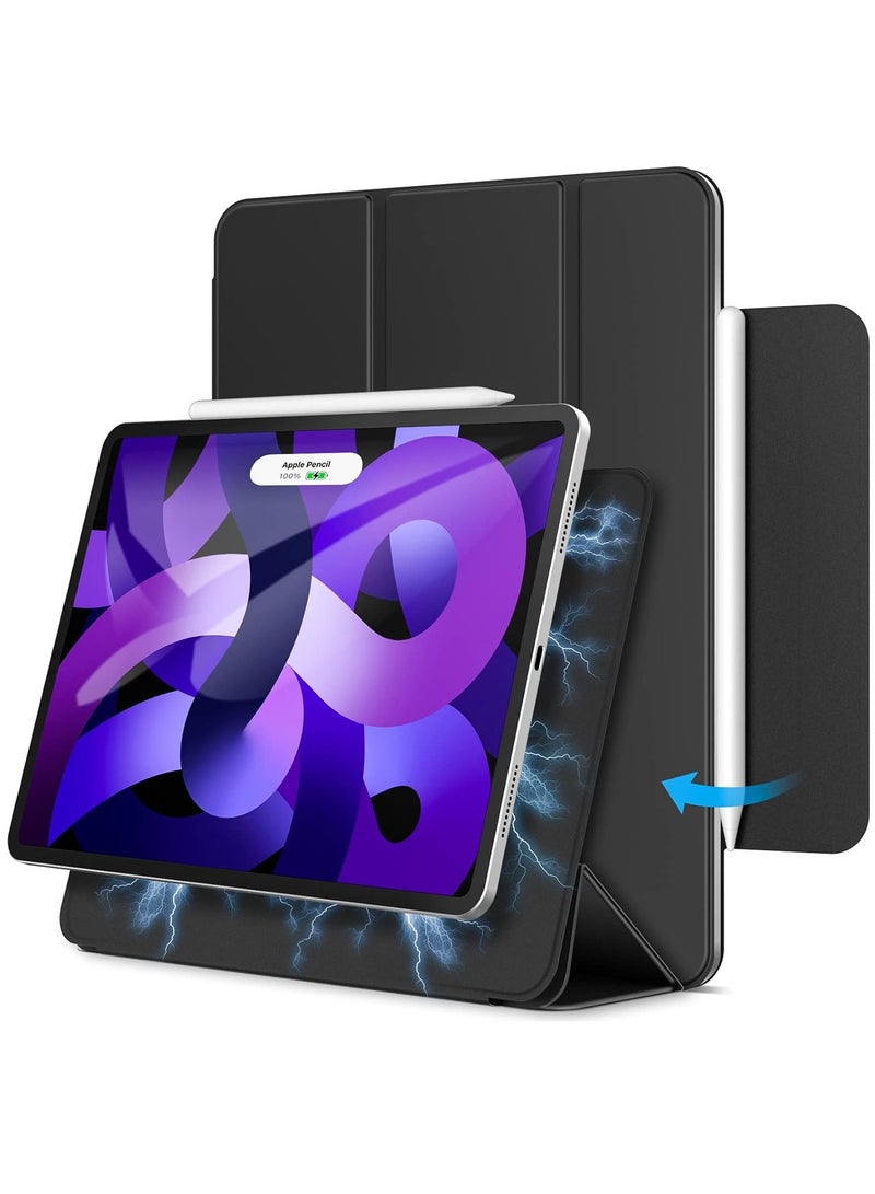 Jetech حافظة مغناطيسية لجهاز ايباد اير 5 4 2022 2020 الجيل الخامس والرابع مقاس 10.9 بوصة وايباد برو 11 2018 تدعم قلم رصاص ثانٍ مع ملحق مغناطيسي للشحن وغطاء رفيع للكمبيوتر اللوحي باللون الأسود - Image 1