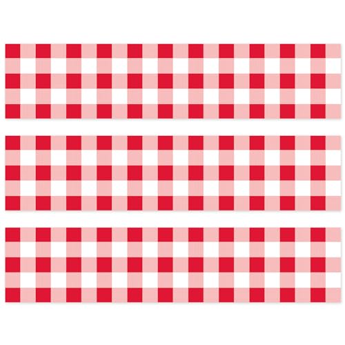 Fukaisu 3pcs Red White Checkered Edible Cake Borders 28x62cm11x244in Strip Birthday Cakes Side Image Trim Decorations PreCut Rice Paper Edible Cake Wrap Print for Parties Decor - Image 1