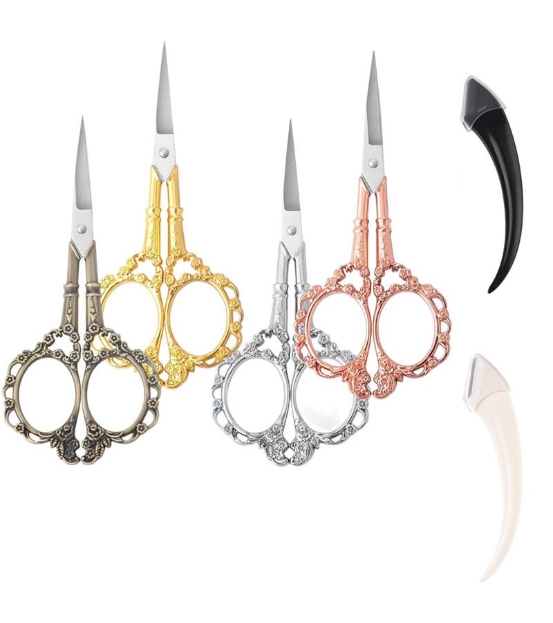 Bronze 2pcs Women Stainless Steel Grooming Scissors And Crescent Eyebrow Razor For Facial Nose Hair Ear Beard Moustache Trimming - Image 1