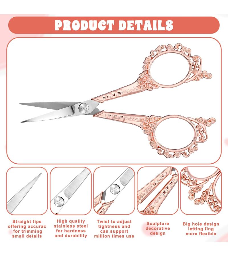 Bronze 2pcs Women Stainless Steel Grooming Scissors And Crescent Eyebrow Razor For Facial Nose Hair Ear Beard Moustache Trimming - Image 2