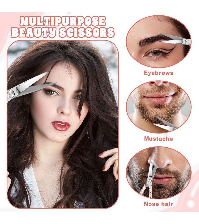 Bronze 2pcs Women Stainless Steel Grooming Scissors And Crescent Eyebrow Razor For Facial Nose Hair Ear Beard Moustache Trimming - Image 3