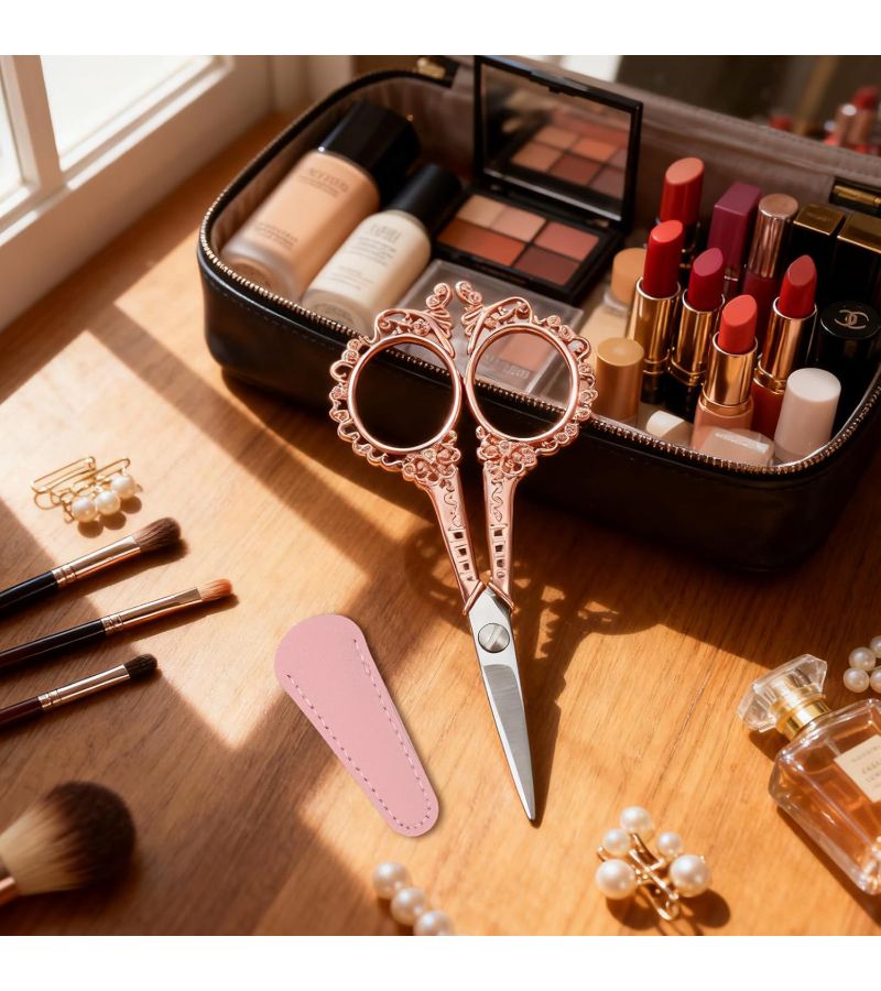 Bronze 2pcs Women Stainless Steel Grooming Scissors And Crescent Eyebrow Razor For Facial Nose Hair Ear Beard Moustache Trimming - Image 5