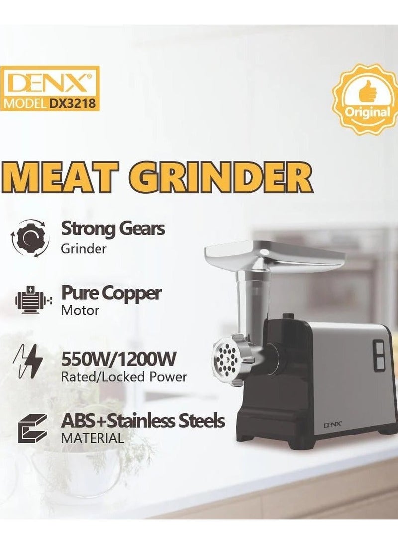 Denx DX3218 Electric Meat Grinder – 1200W, 3 Blades, Kibbeh & Sausage Attachments - Image 3