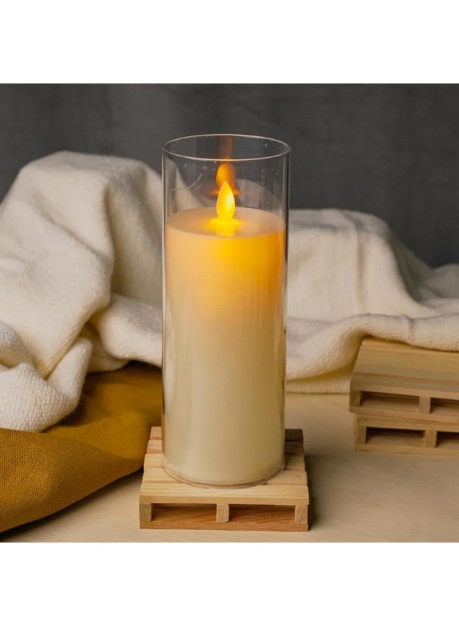 Chronos Acrylic Glass LED Moving Flame Pillar Candle, Flameless, Smokeless, Realistic Flickering, Warm White Light for Home Decor, Diwali, and Christmas (8 Inch) - Image 1