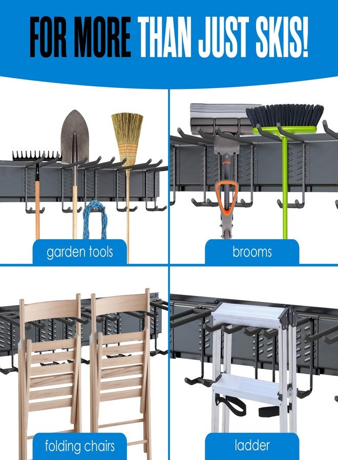 Houseables Ski Rack Wall Mount, Ski Holders For Wall, Rack For Garage, Snowboard Storage, Gear Hanger, Organizer, Grabber, Indoor, Store 5 Pairs, 270 lbs Capacity, 32 x 4 Inch, Steel - Image 5