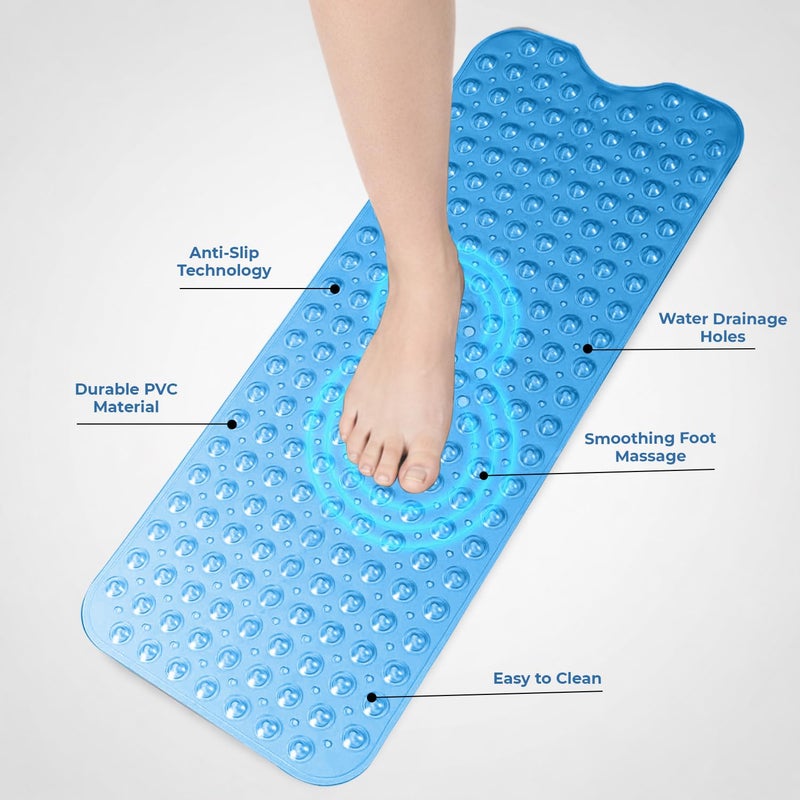 MOONLIGHT20015 Square Shower Mat Non Slip Anti Mould - 70x38cm Rubber Bath Mat PVC Shower Mats for Inside Shower with Strong Suction Cups Grip and Drain Holes - Soft Touch Machine Washable (Blue) - Image 2