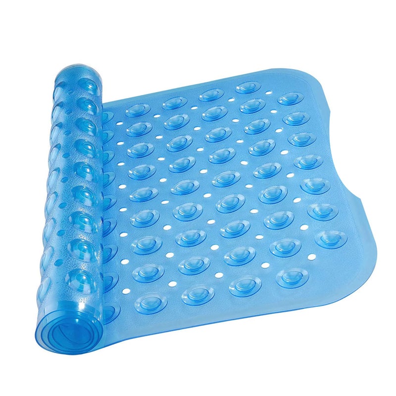 MOONLIGHT20015 Square Shower Mat Non Slip Anti Mould - 70x38cm Rubber Bath Mat PVC Shower Mats for Inside Shower with Strong Suction Cups Grip and Drain Holes - Soft Touch Machine Washable (Blue) - Image 1