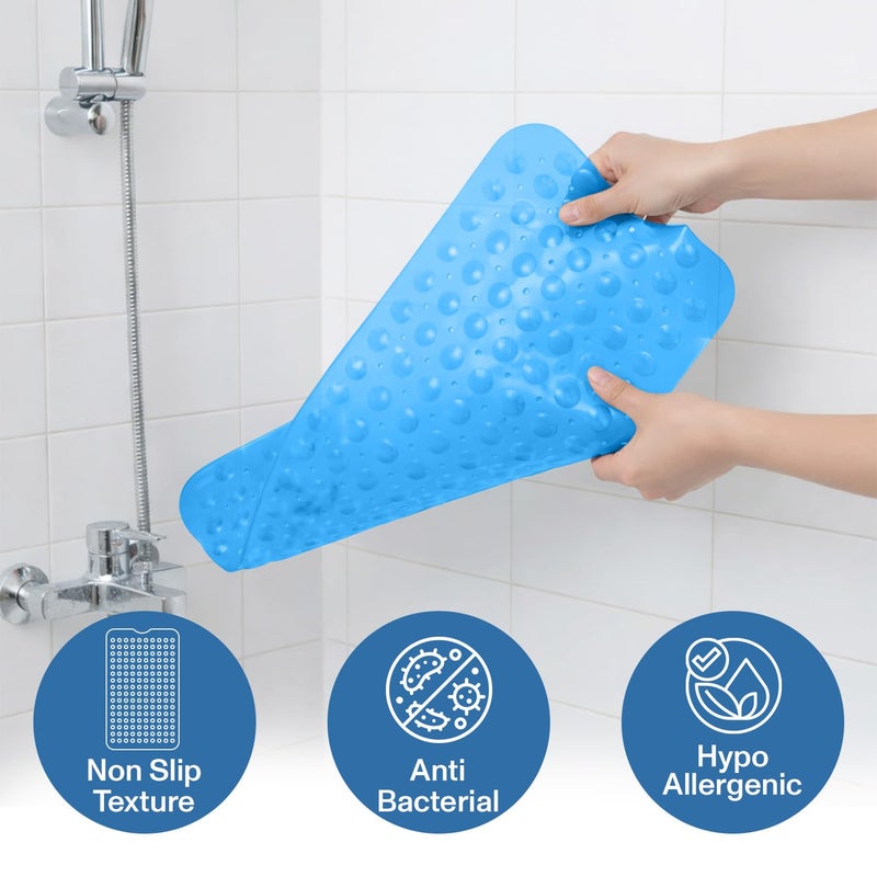 MOONLIGHT20015 Square Shower Mat Non Slip Anti Mould - 70x38cm Rubber Bath Mat PVC Shower Mats for Inside Shower with Strong Suction Cups Grip and Drain Holes - Soft Touch Machine Washable (Blue) - Image 3