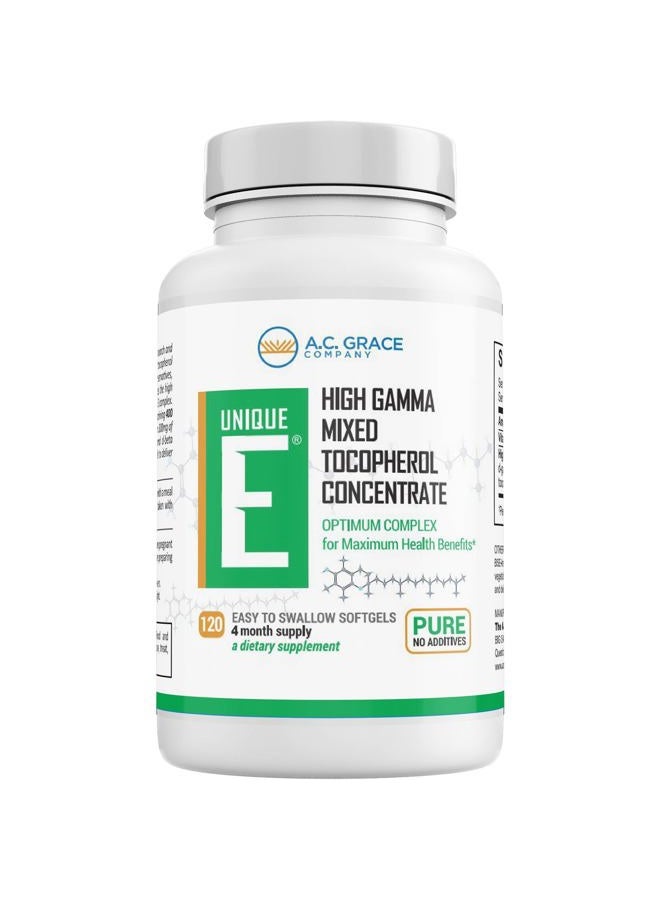 UNIQUE E A.C. Grace Company UNIQUE E Mixed Tocopherols 120 Soft Gels, Supports Healthy Brain Function, General Health, and Aging Support, All-Natural Vitamin E and Kosher - Image 1
