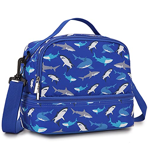 VX VONXURY Lunch Bag for Boys, Insulated Lunch Box Cute Thermal Lunch Tote Bag with Dual Compartment and Removable Shoulder Strap,Blue Shark VONXURY - Image 1