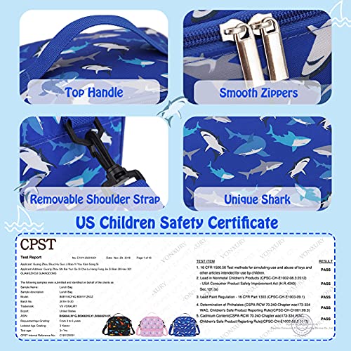 VX VONXURY Lunch Bag for Boys, Insulated Lunch Box Cute Thermal Lunch Tote Bag with Dual Compartment and Removable Shoulder Strap,Blue Shark VONXURY - Image 5