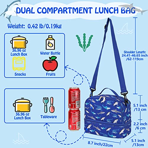 VX VONXURY Lunch Bag for Boys, Insulated Lunch Box Cute Thermal Lunch Tote Bag with Dual Compartment and Removable Shoulder Strap,Blue Shark VONXURY - Image 2