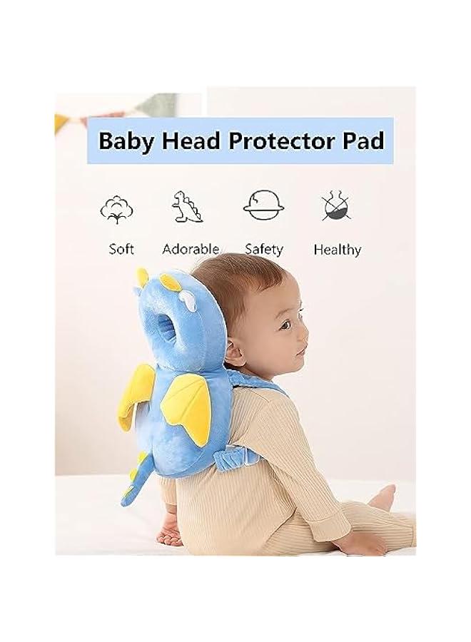 Baby Head Protector,Toddler Baby Head Protection Cushion Backpack,Adjustable Infant Support Head Pillows Soft Baby Nursery Pillows for Crawling  Walking (Blue Dinosaur) - Image 3