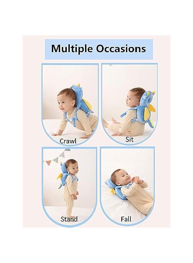 Baby Head Protector,Toddler Baby Head Protection Cushion Backpack,Adjustable Infant Support Head Pillows Soft Baby Nursery Pillows for Crawling  Walking (Blue Dinosaur) - Image 5