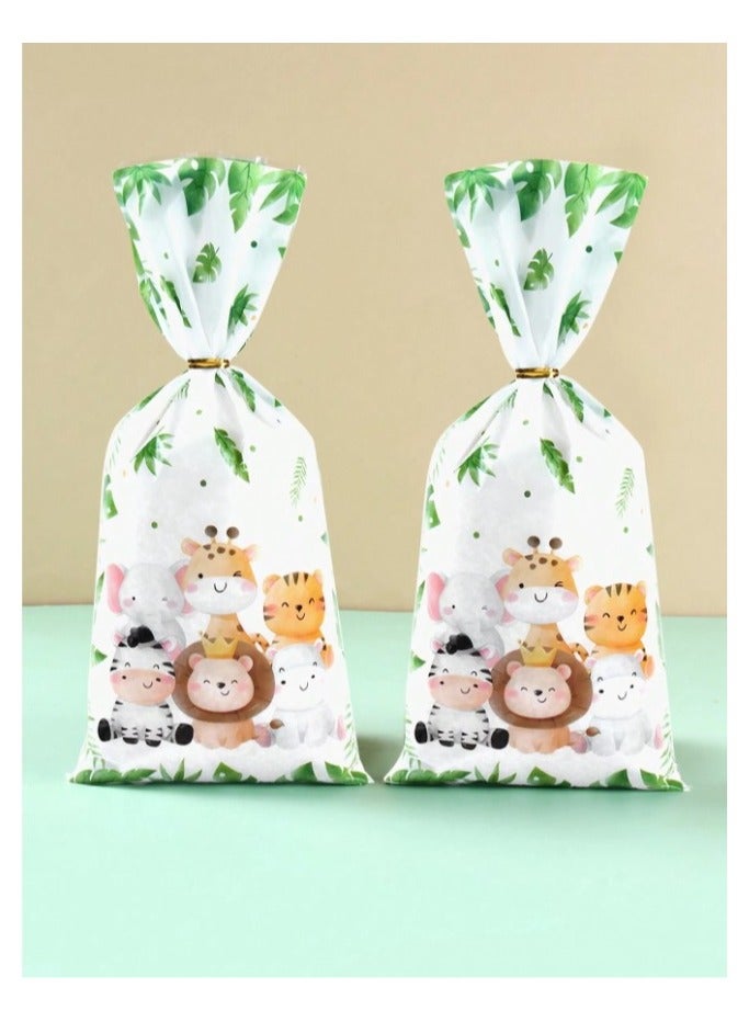 Plastic bags for gift and candy distributions for birthday parties and baby showers, 25 pieces with gold ribbons - Image 1