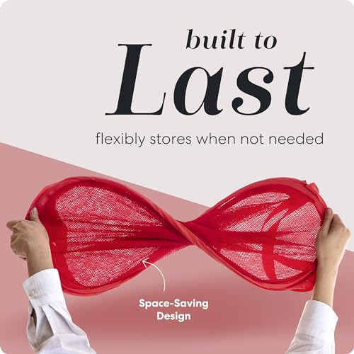 Handy Laundry Collapsible Mesh Pop Up Hamper with Wide Opening and Side Pocket - Breathable, Sturdy, Foldable, and Space-Saving Design for Clothes and Storage (Red) - Image 4