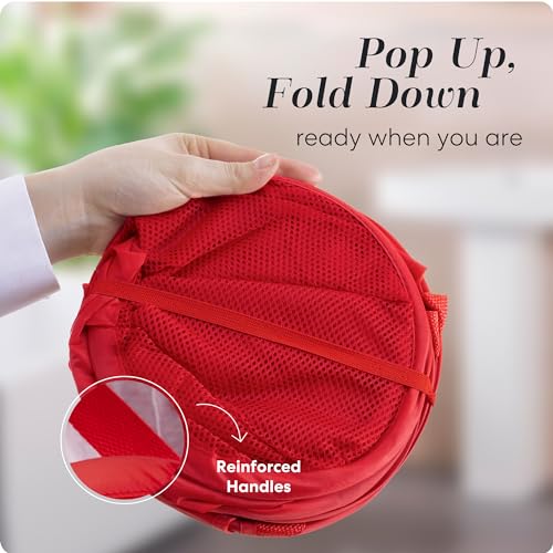 Handy Laundry Collapsible Mesh Pop Up Hamper with Wide Opening and Side Pocket - Breathable, Sturdy, Foldable, and Space-Saving Design for Clothes and Storage (Red) - Image 3
