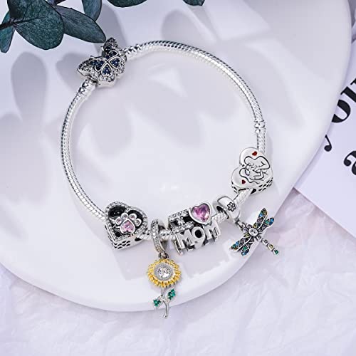 MULA 925 Sterling Silver Snake Chain Charm Bracelet Butterfly Sunflower Heart with 5A Cubic Zirconia Bracelets for Women - Image 4