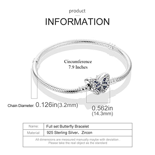 MULA 925 Sterling Silver Snake Chain Charm Bracelet Butterfly Sunflower Heart with 5A Cubic Zirconia Bracelets for Women - Image 5