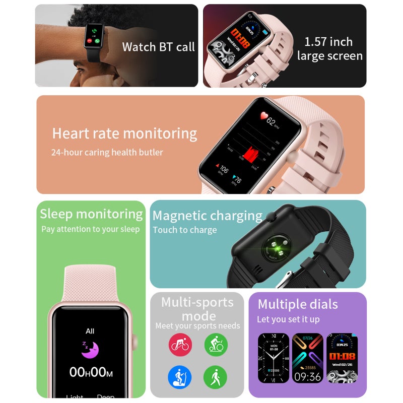 Smartwatch Fitness: 1.57-Inch Color Touch Screen, IP67 Waterproof - Heart Rate Monitor, Temperature & Sleep Tracker for Outdoor Exercise, Health & Fitness Enthusiasts - Image 5