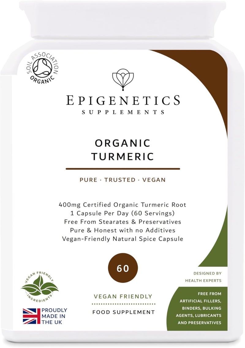 epigenetics Organic Turmeric 330mg Natural Curcuma Longa Herb Supplement 60 Vegan Friendly Capsules UK Made 1 Capsule Daily 2 Month Supply - Image 1