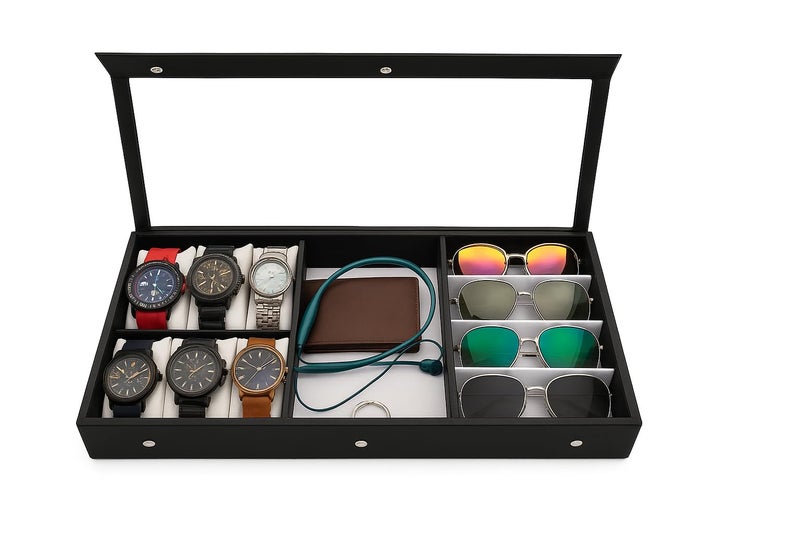 Proniks Luxury Jewellery Box for Watches,Sunglass and Jewelery accessories storage Box and case organizer for Men and Women in Black Color - Image 5