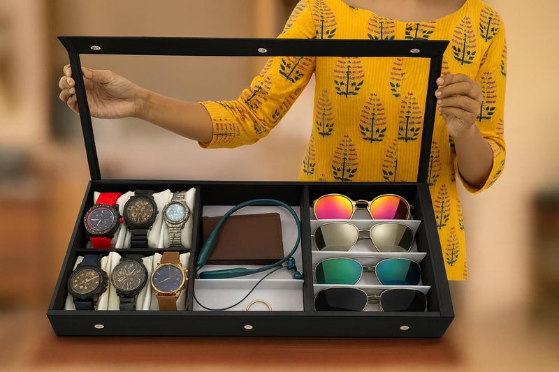 Proniks Luxury Jewellery Box for Watches,Sunglass and Jewelery accessories storage Box and case organizer for Men and Women in Black Color - Image 2