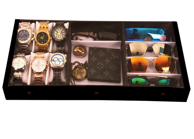 Proniks Luxury Jewellery Box for Watches,Sunglass and Jewelery accessories storage Box and case organizer for Men and Women in Black Color - Image 4