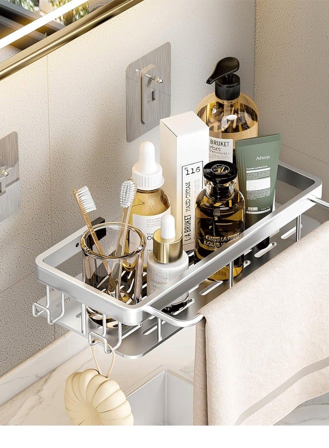 Bathroom Shelves Shower Caddy Shelf Organizer Rack Floating Shelves for Wall Decor Wall Shelf for Bedroom Living Room Kitchen Self Adhesive Bathroom Shelves Basket（Silver） - Image 1