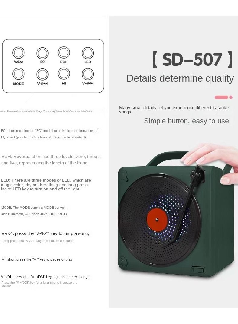 Crony مكبر صوت SD-507 BT مكبر صوت عالي القدرة كاراوكه بعجلات مكبر صوت متعدد الوظائف مع LED لاسلكي - Image 5