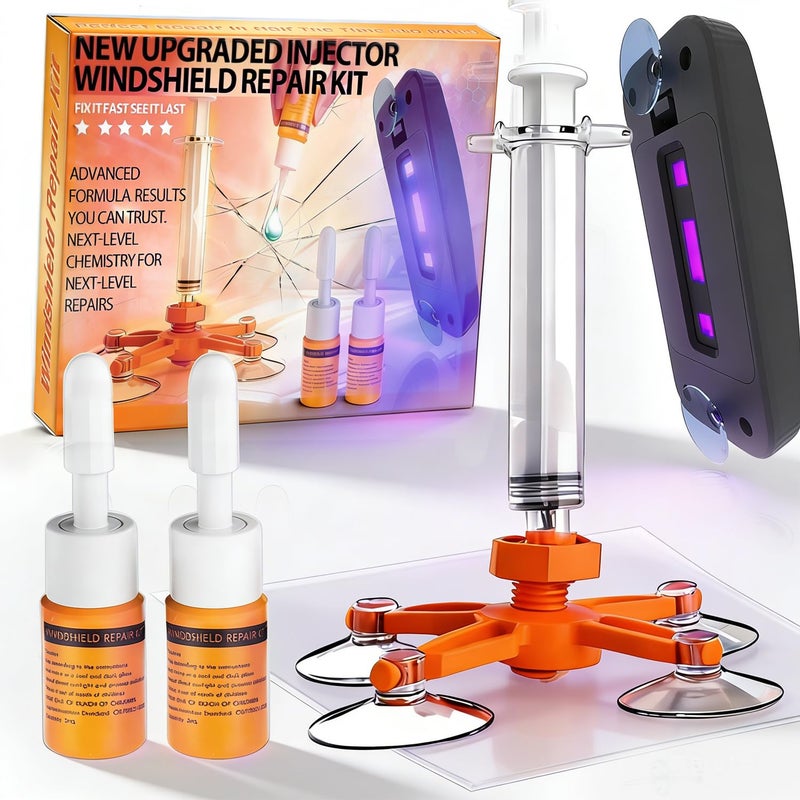 BLUTOKS Windshield Repair Kit, Windshield Crack Repair Kit with Suction Cup Curing Light, 2 Pcs Car Glass Repair Kit Quick Fix for Chips & Cracks, Windshield Chip Repair Kit, Automotive Nano Fluidï¼ˆOrangeï¼‰ - Image 1