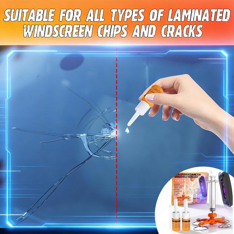 BLUTOKS Windshield Repair Kit, Windshield Crack Repair Kit with Suction Cup Curing Light, 2 Pcs Car Glass Repair Kit Quick Fix for Chips & Cracks, Windshield Chip Repair Kit, Automotive Nano Fluidï¼ˆOrangeï¼‰ - Image 3