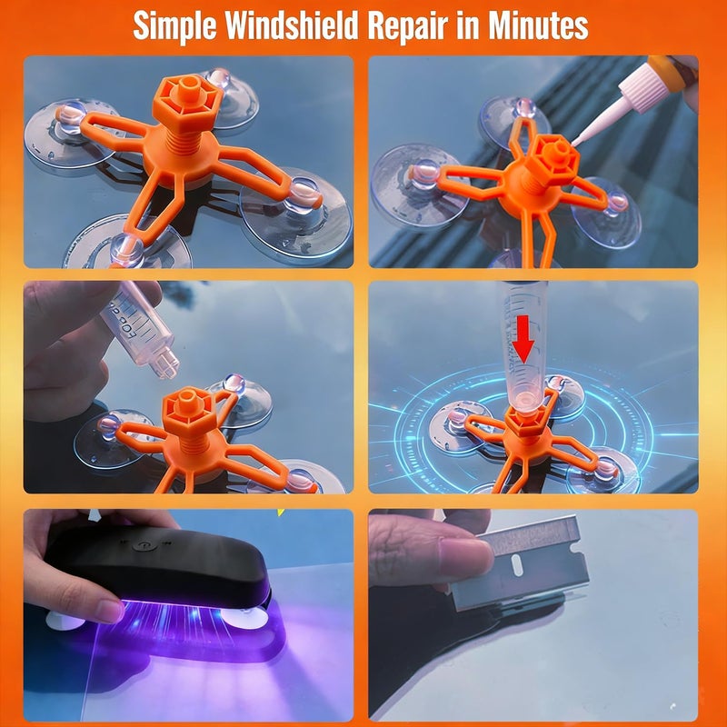 BLUTOKS Windshield Repair Kit, Windshield Crack Repair Kit with Suction Cup Curing Light, 2 Pcs Car Glass Repair Kit Quick Fix for Chips & Cracks, Windshield Chip Repair Kit, Automotive Nano Fluidï¼ˆOrangeï¼‰ - Image 4