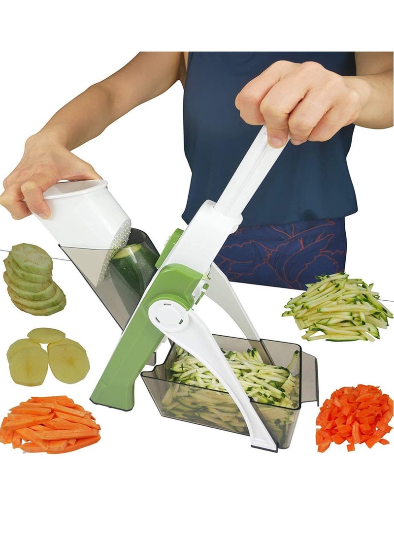 ELTRAZONE Vegetable Cutter,Multifunctional Vegetable Slicer with Stainless Steel Blades, Manual Food Cutter for Chef and Household (Green) - Image 2