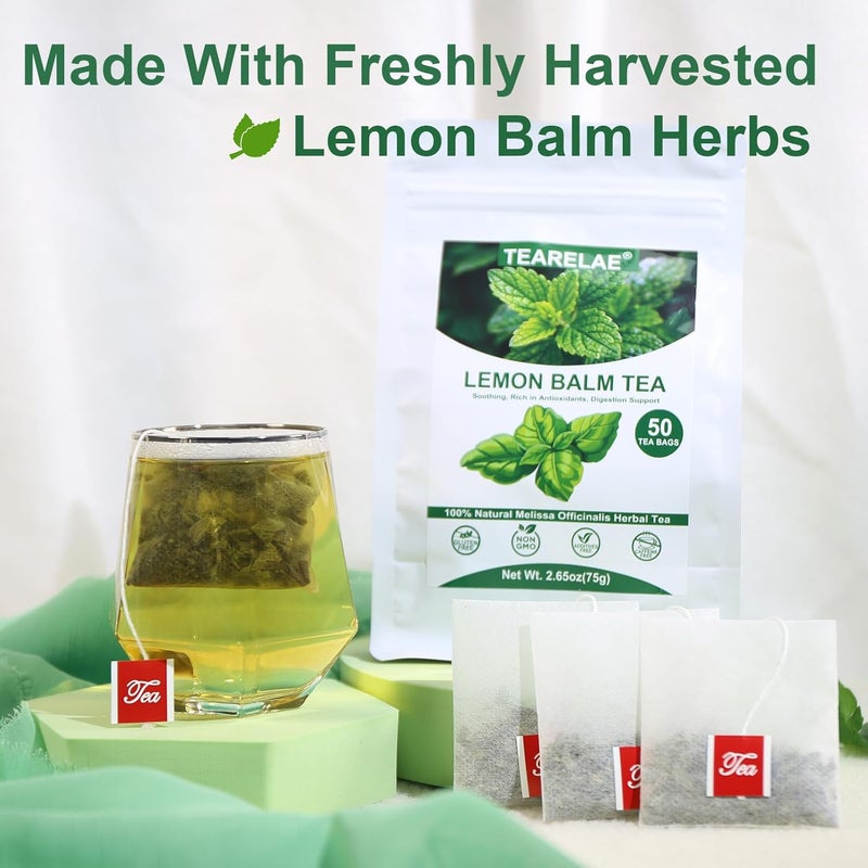 TEARELAE Lemon Balm Tea Bags - 50 Count - 100% Natural Dried Lemon Balm Herb for Calming and Digestion Support - Caffeine-Free and Non-GMO - Image 2