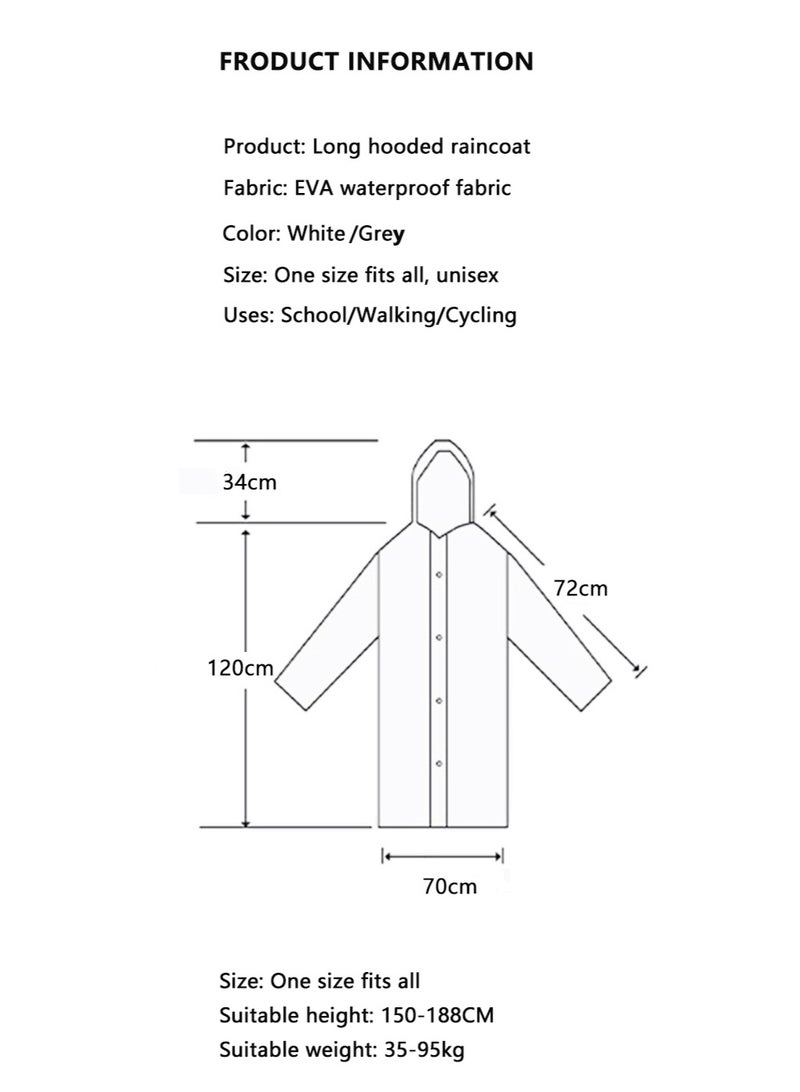 TDAO 2 Pack Outdoors Heavy Raincoats, Rain Poncho for Adults, Adult Raincoat, Rain Poncho, Portable EVA Raincoat with Hood Reusable Rain Coats Emergency Camping Survival Kits, Waterproof with Hoods and Sleeves Lightweight Rain Jacket for Women Men, Sports, Outdoor Travel, and Other Occasions Regular Size, White/Grey - Image 5